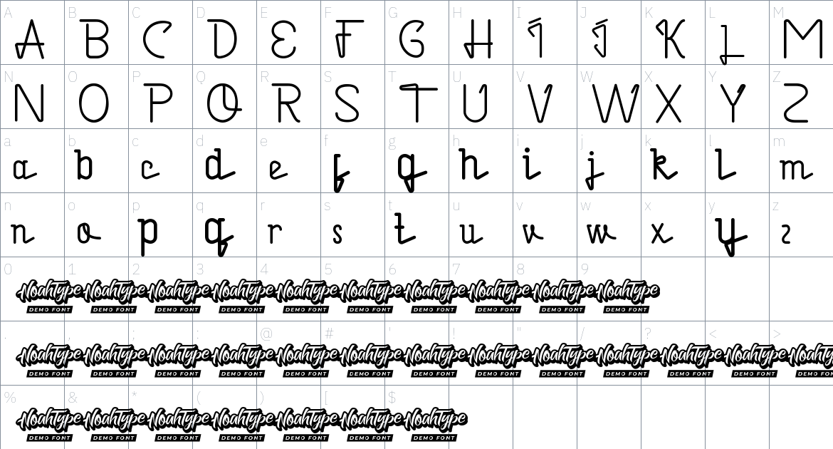 Java Hangout font Character Map