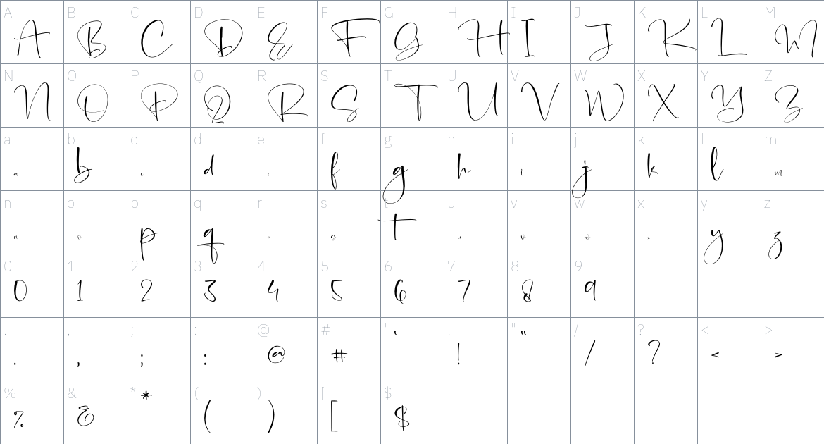 Yestarday Montera font Character Map