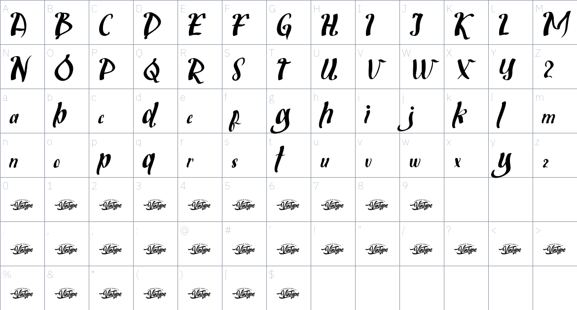 Miracle Friday font Character Map