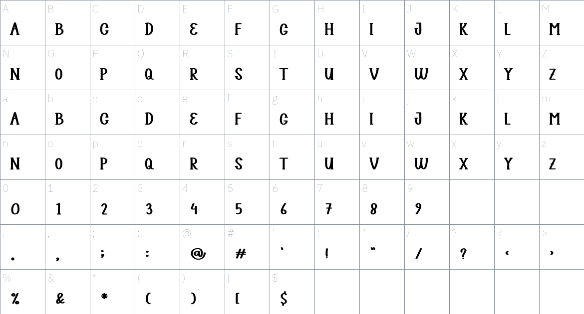 Mother Marker font Character Map