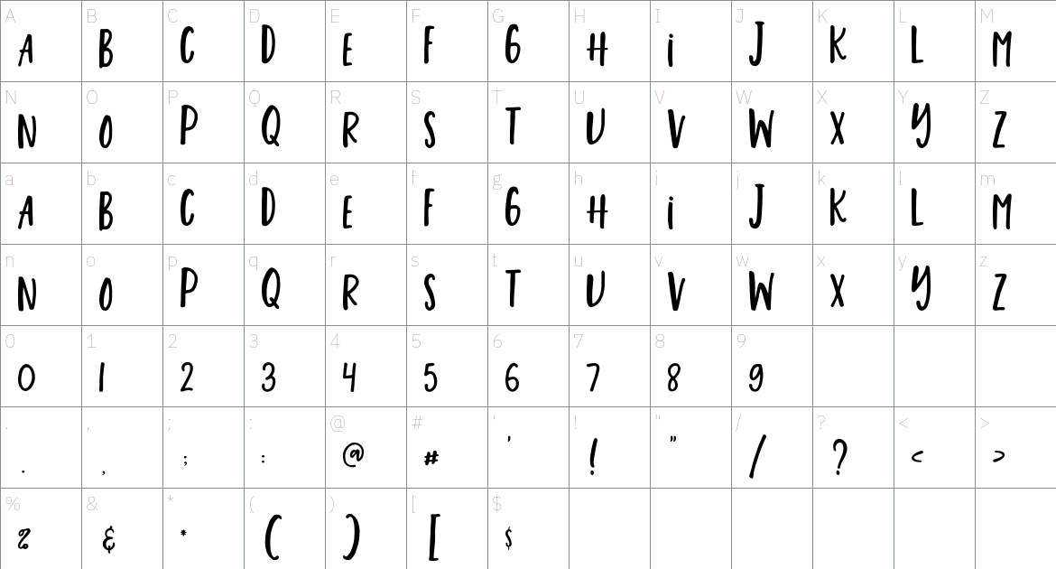 Astilone Font Duo font Character Map