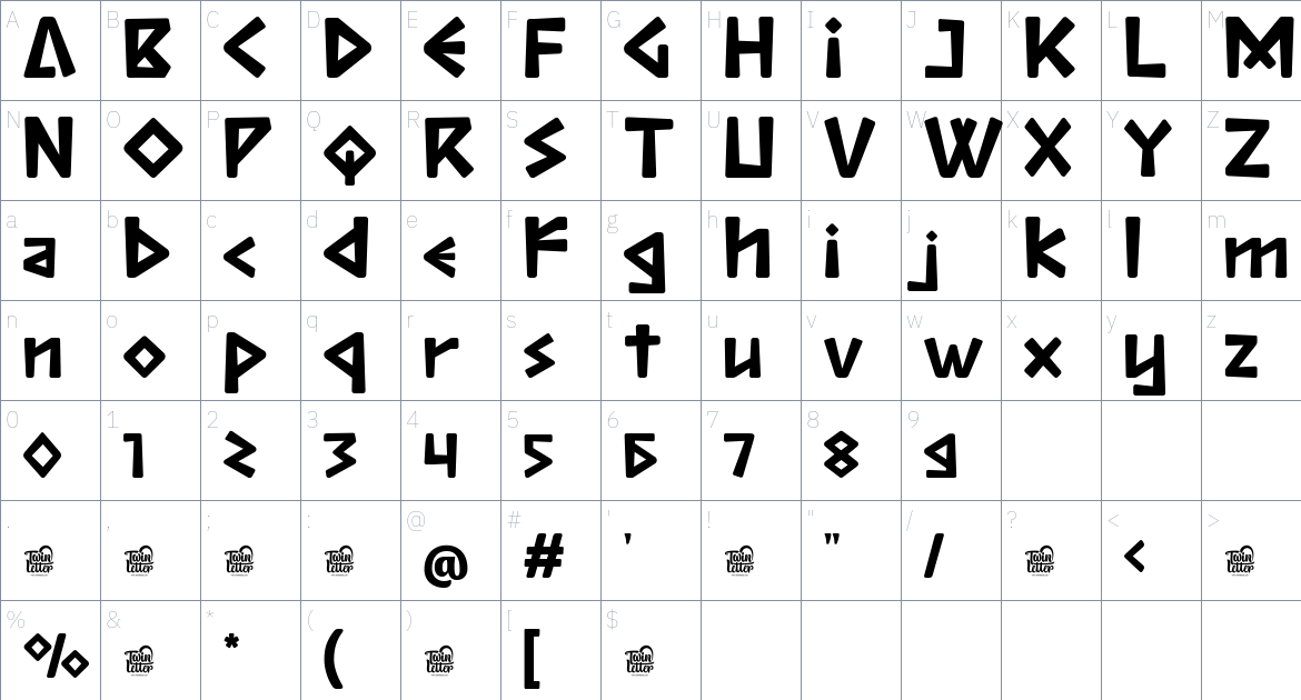 Khasmox font Character Map