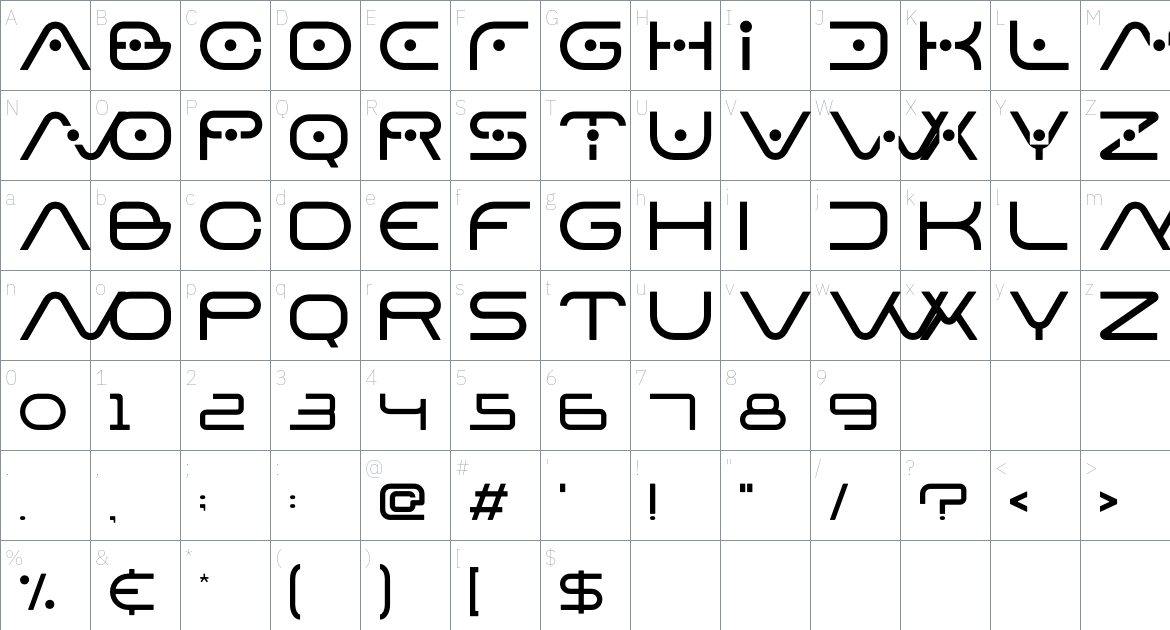 Eavm font Character Map