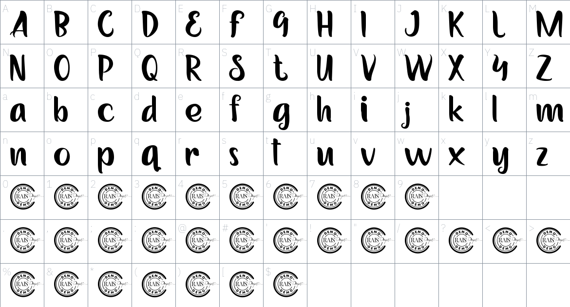 Shelby Claire font Character Map