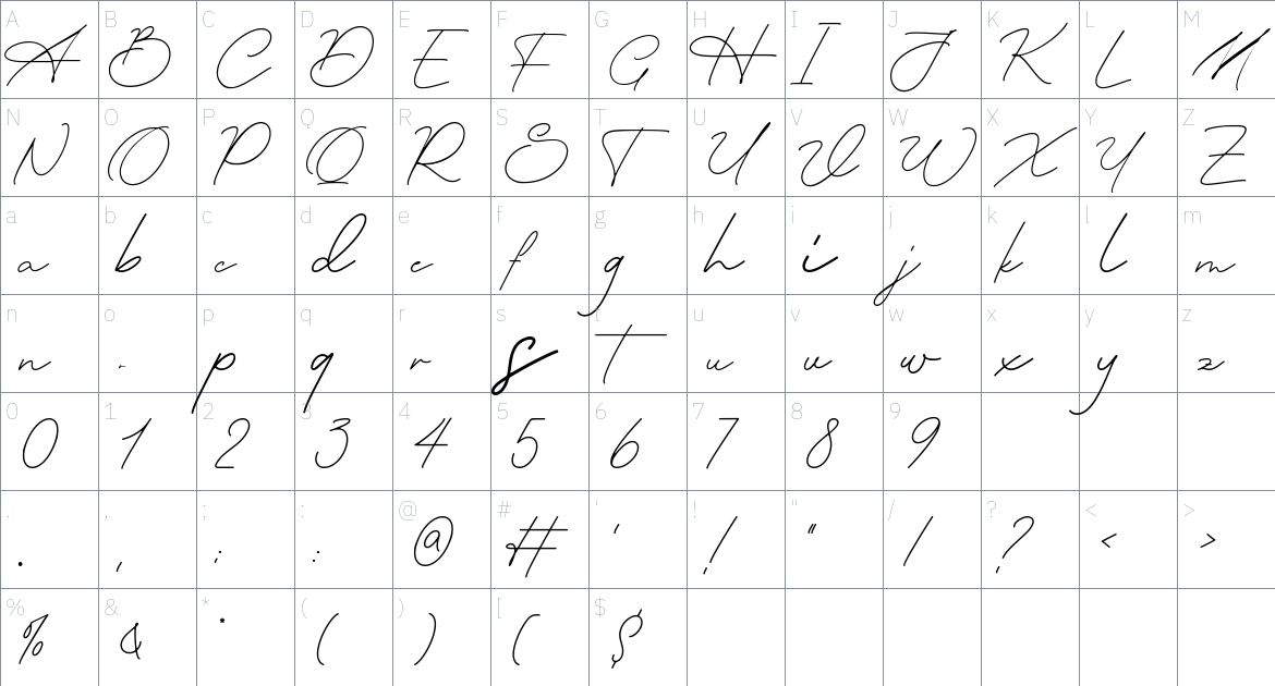 Montoliso font Character Map