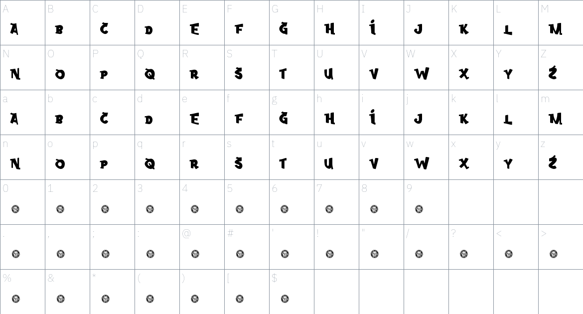 New Bestie font Character Map