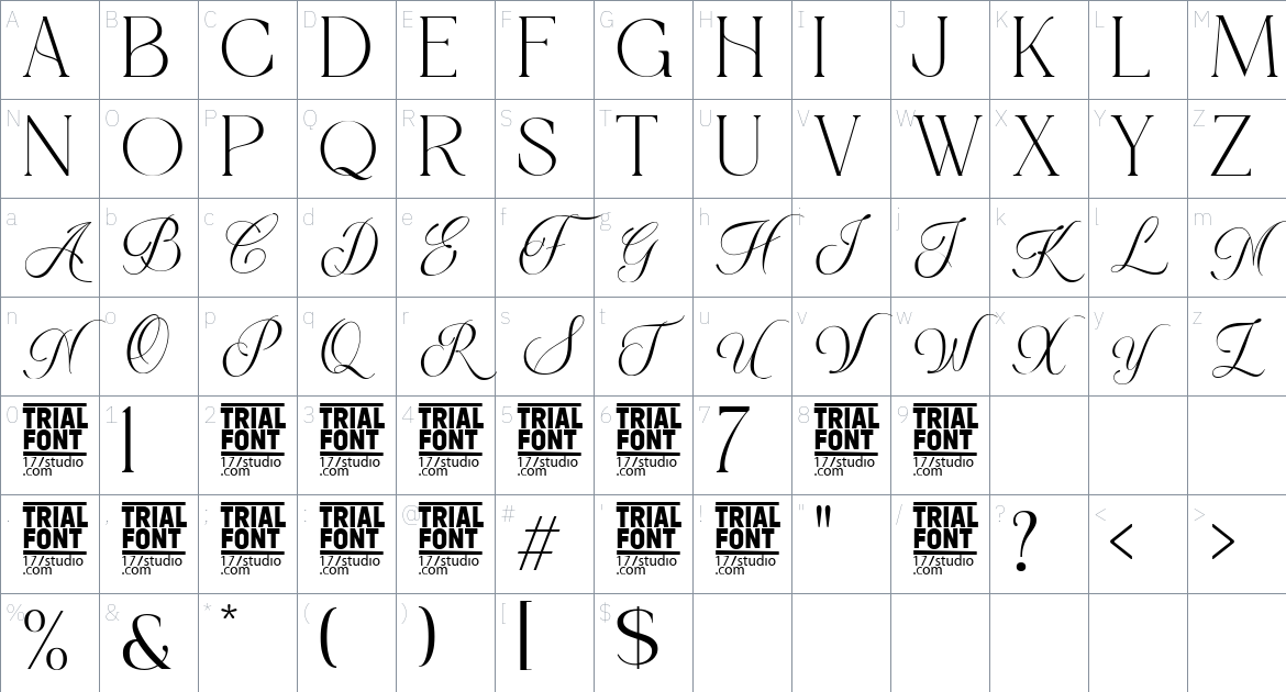 Recorded font Character Map