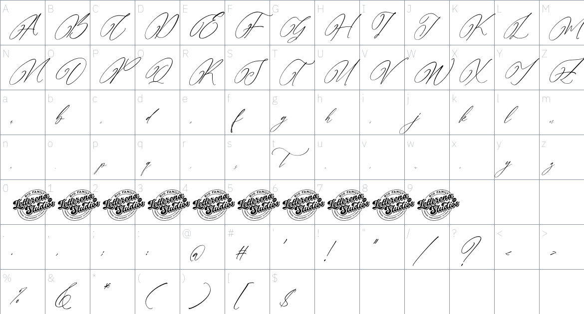 Monlight Quinttans font Character Map