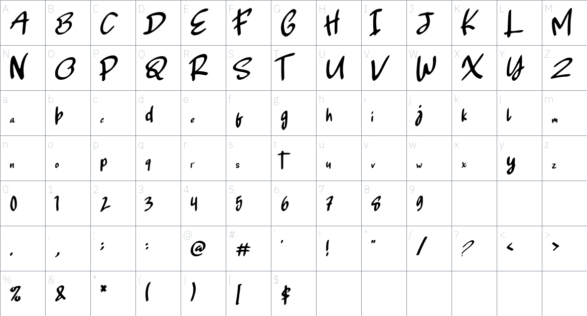 Brontoseno font Character Map