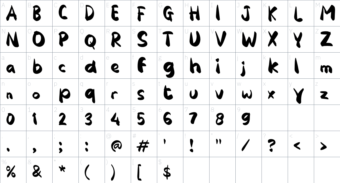 j Jansiro font Character Map