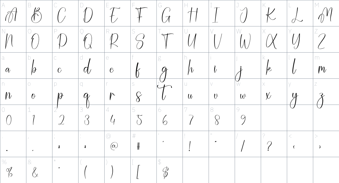 Christmas Signature font Character Map