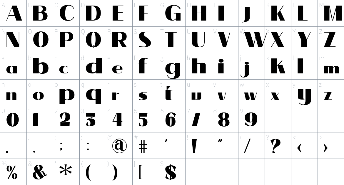 Black Falken font Character Map