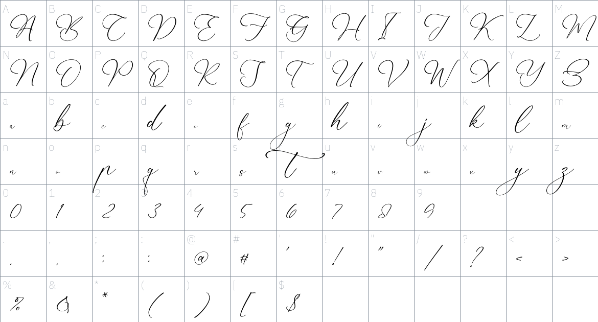 Martigale font Character Map