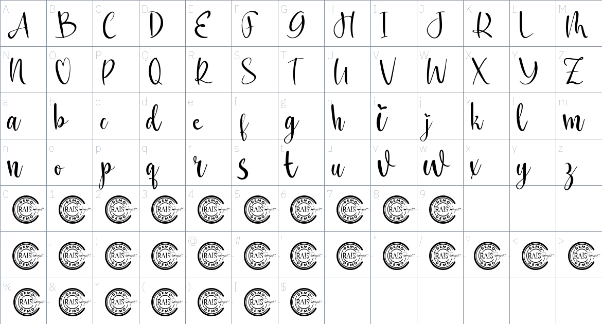 Love Harmonic font Character Map