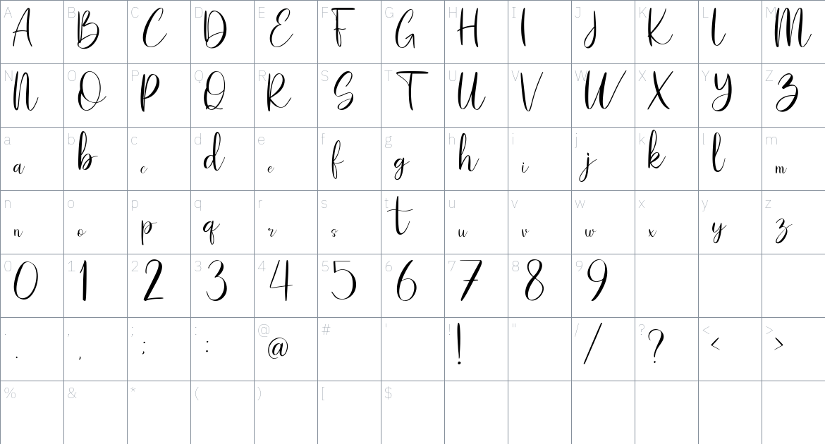 Syahilla font Character Map