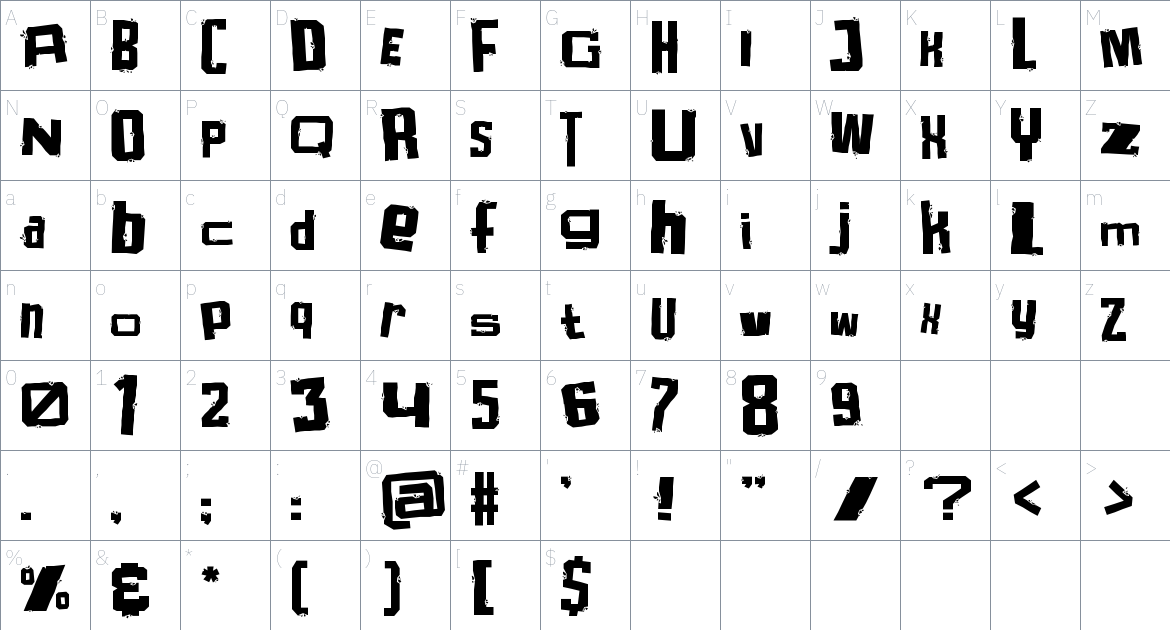 Gravel Gang font Character Map