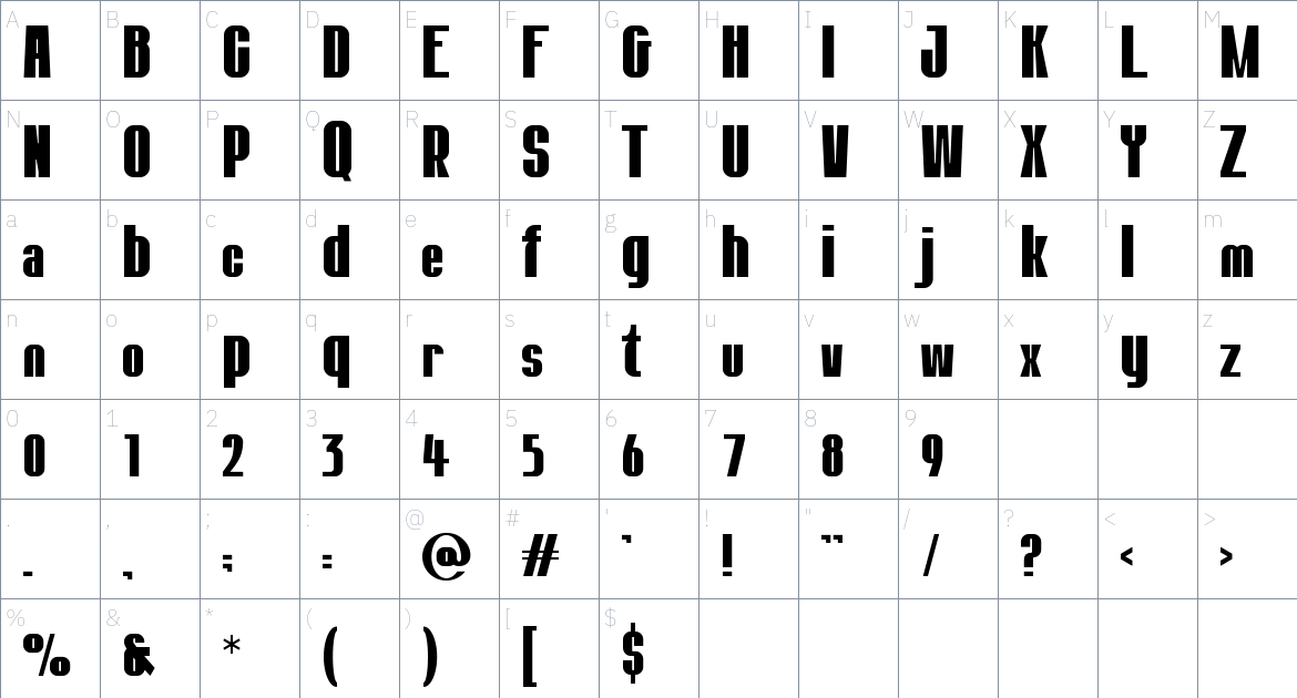 Hormesis font Character Map