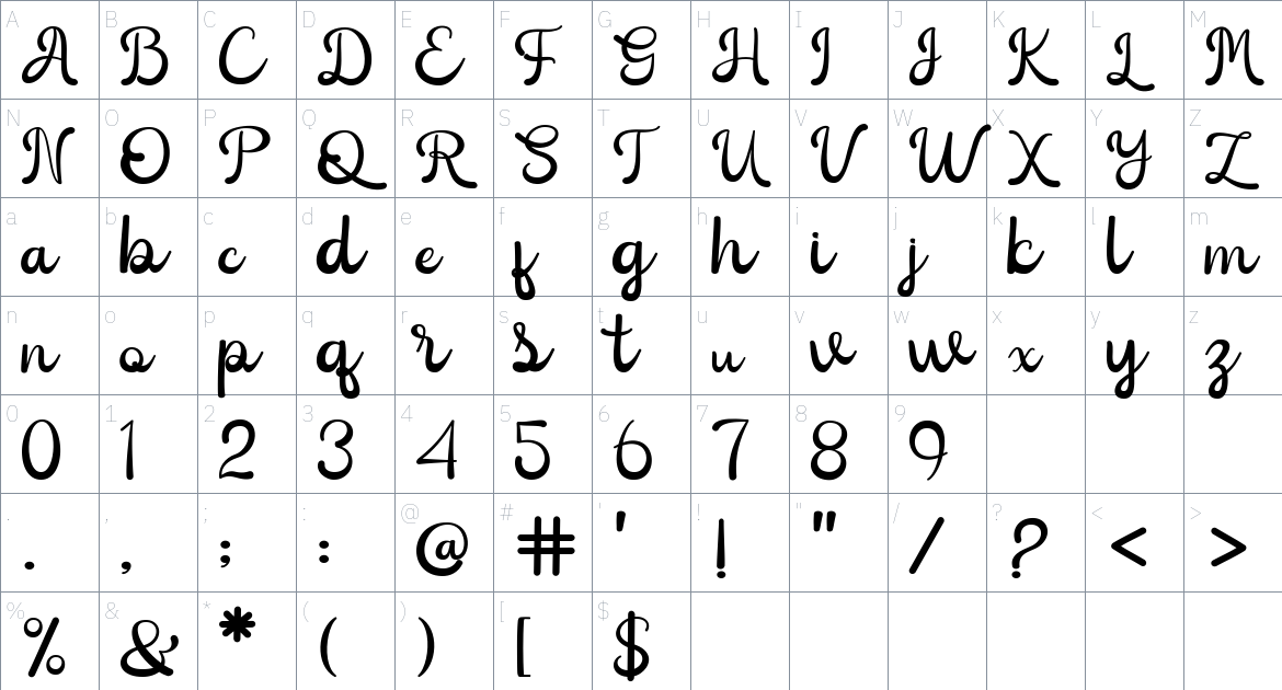 Caneline font Character Map