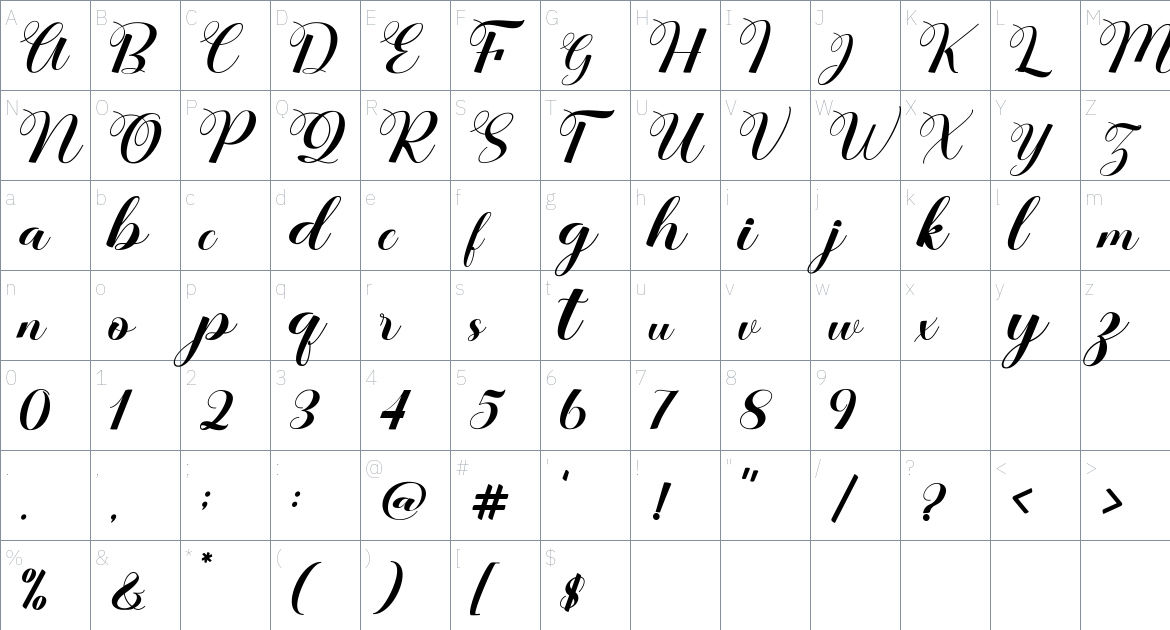 Calita font Character Map