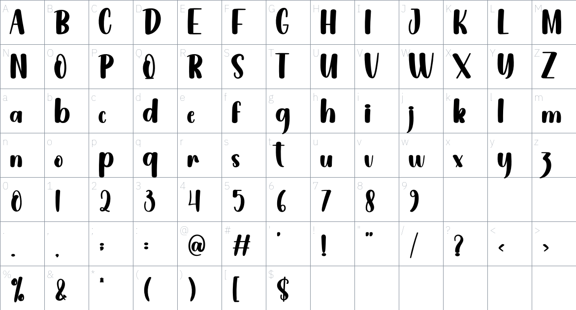 Airplain font Character Map