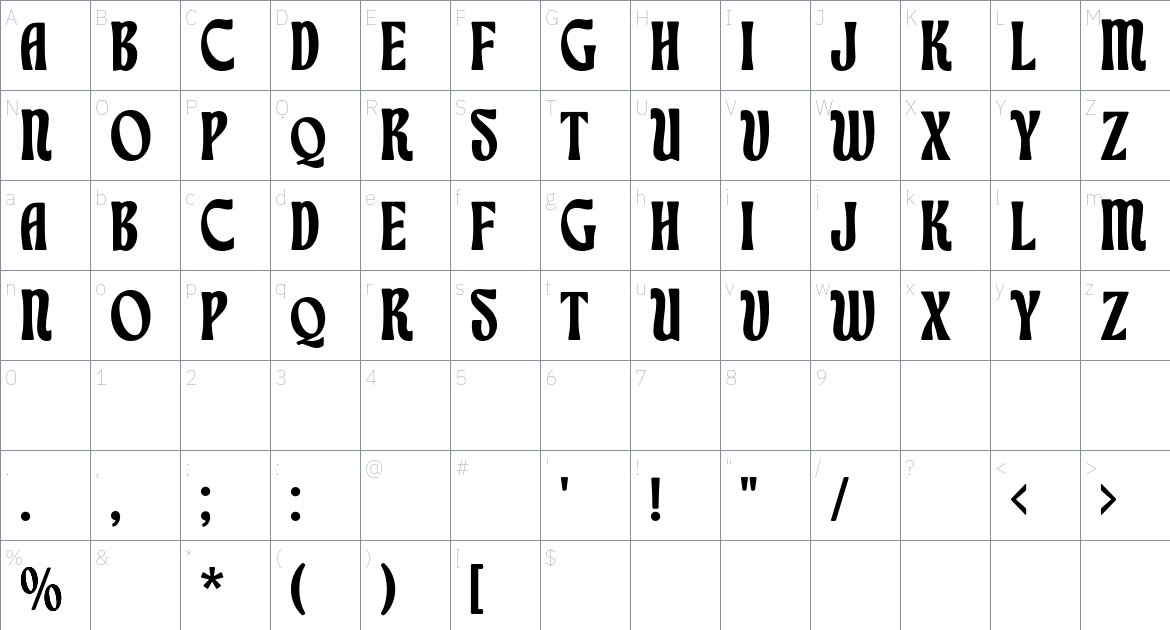 Averica Font font Character Map