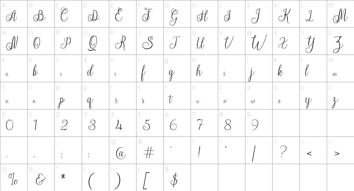 Syarlina Script font Character Map