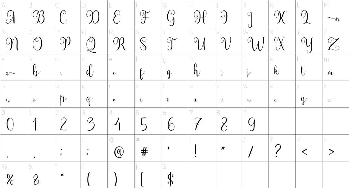 Michelia font Character Map