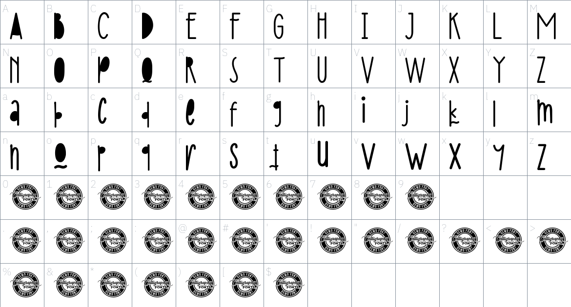 White Black font Character Map