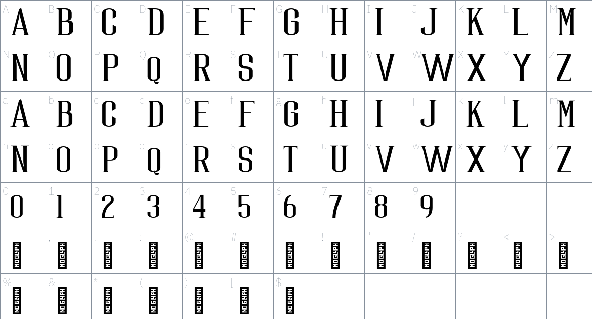 Calastonia Personal Use font Character Map