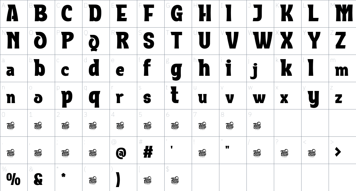 Aoolan font Character Map