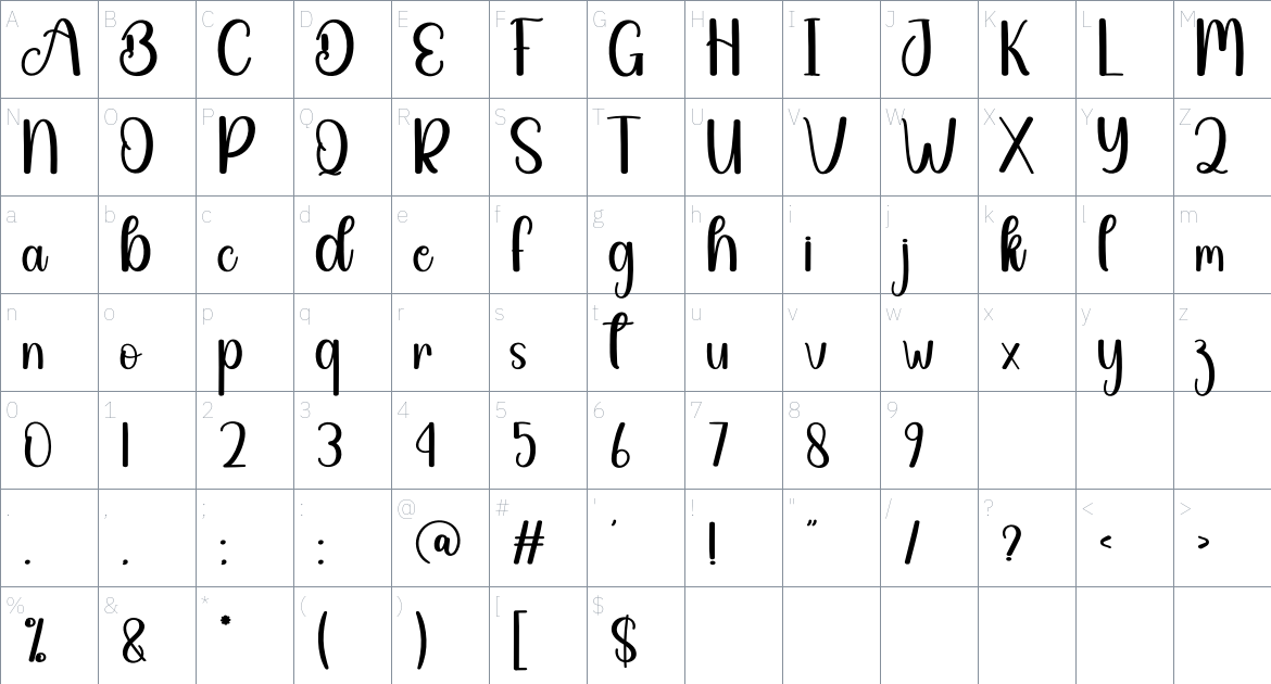 Babyish font Character Map