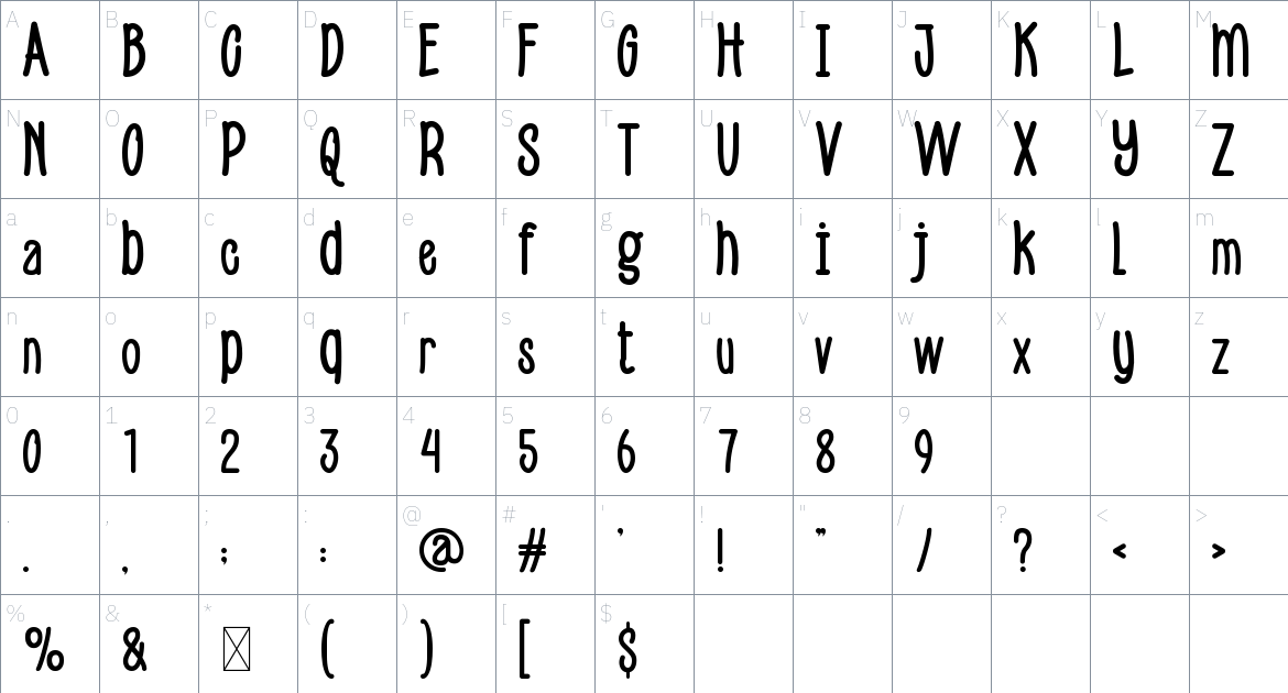 Linimass font Character Map