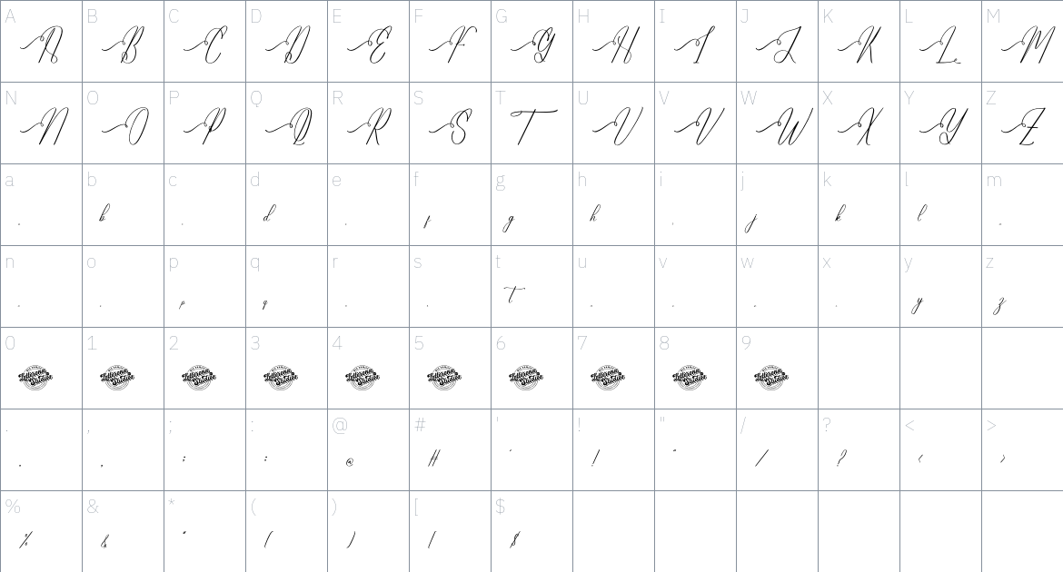 Hidasatie Bastirona font Character Map