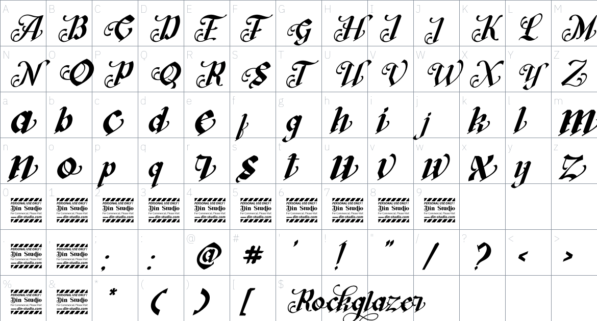 Rockglazer font Character Map