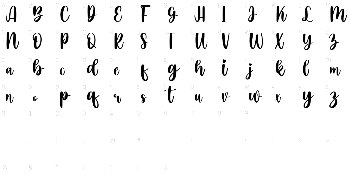 Eilysa Luise Font font Character Map