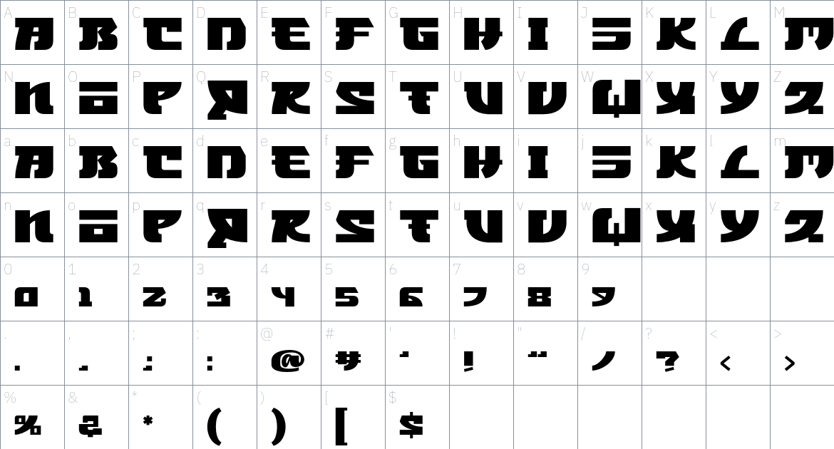 Manbokun font Character Map