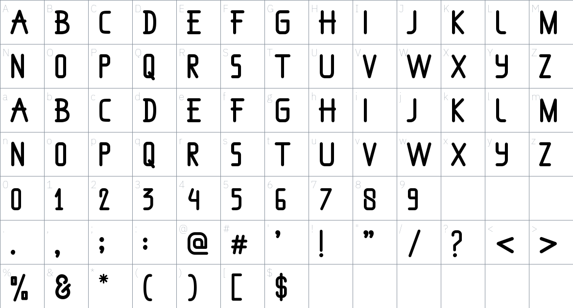 Elastro font Character Map