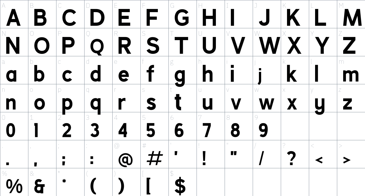 Mashetic font Character Map