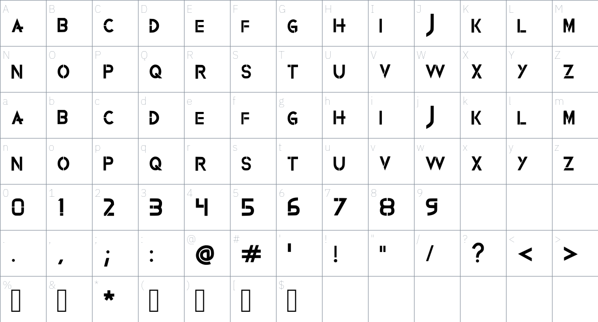 Avvix font Character Map