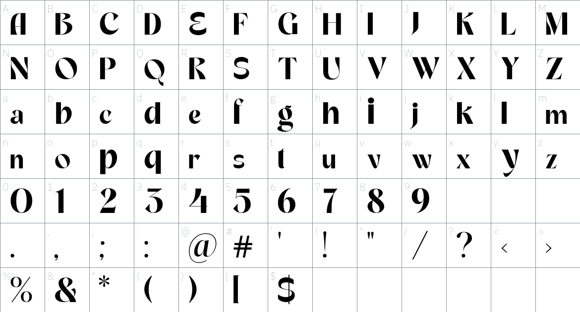 REVERIE font Character Map