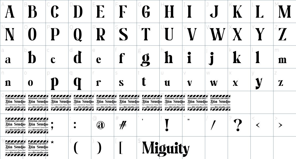 Miguity font Character Map