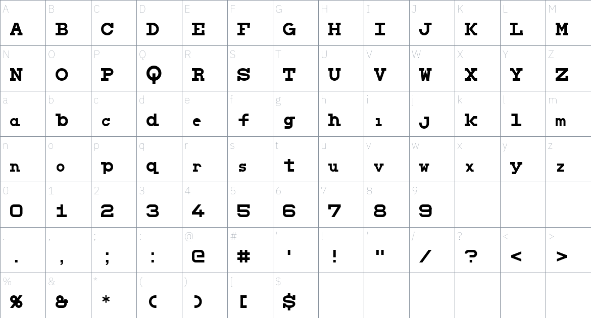 TJF Optik font Character Map