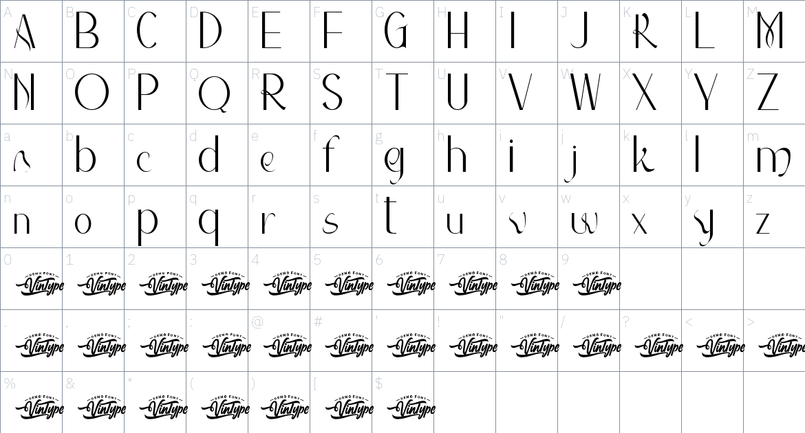 Euphroes font Character Map