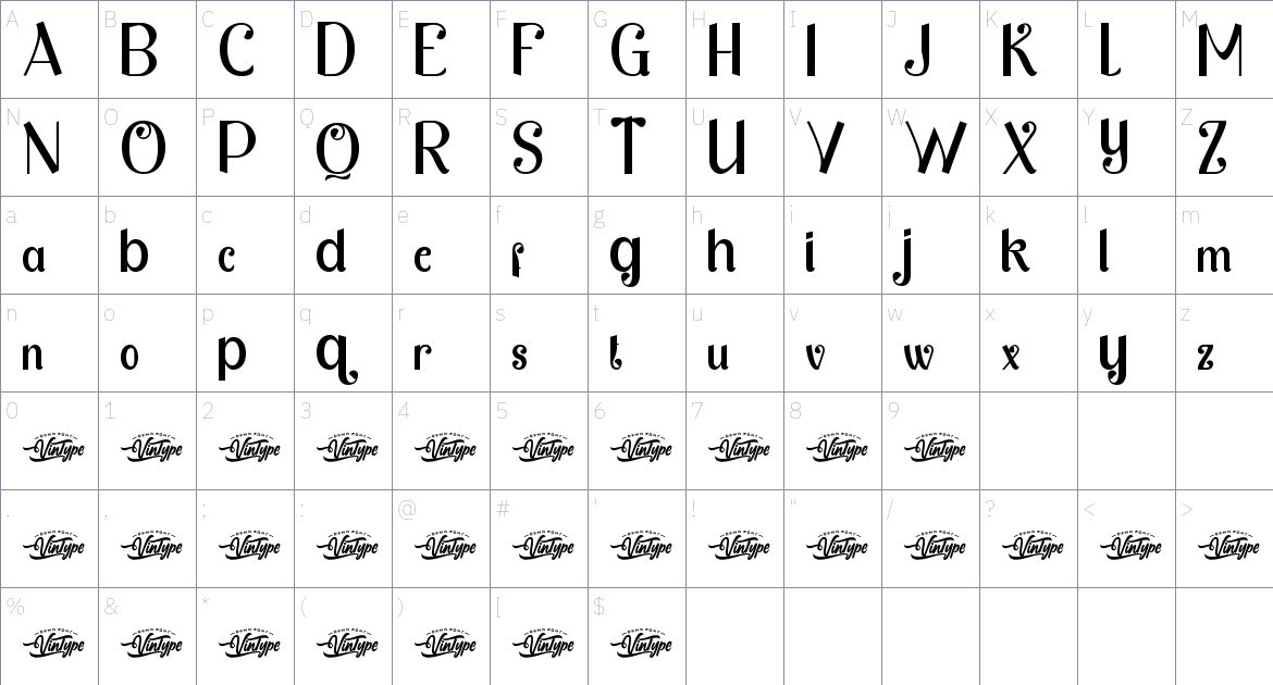 My Night font Character Map