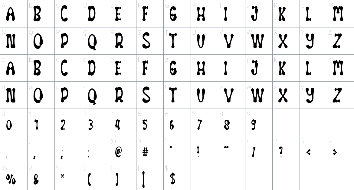 White Bones font Character Map