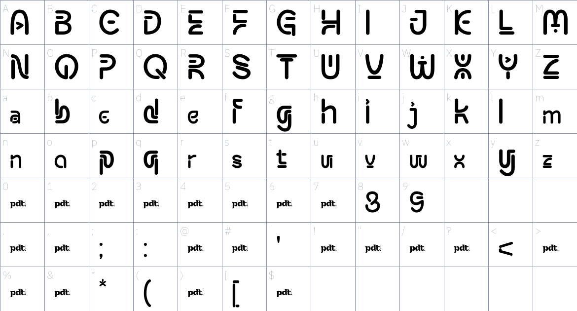 Mexury font Character Map