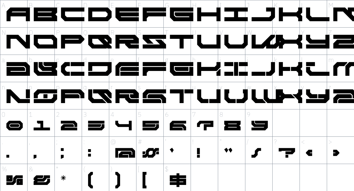 NCL Rabegs font Character Map