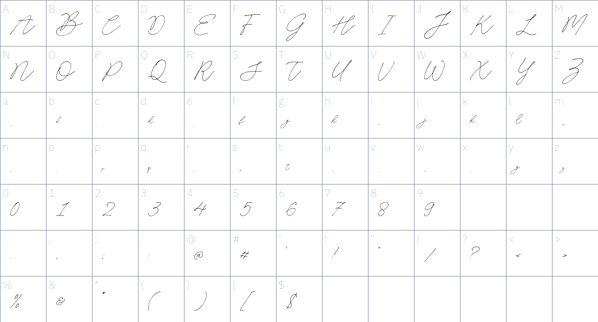 Miserable Emillia font Character Map