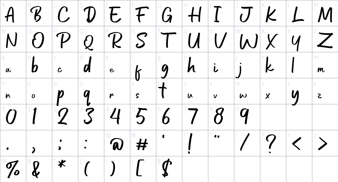 Luxor font Character Map