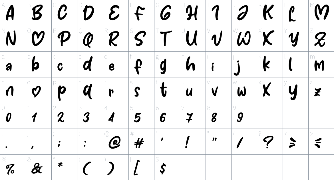 Hugamour Font font Character Map